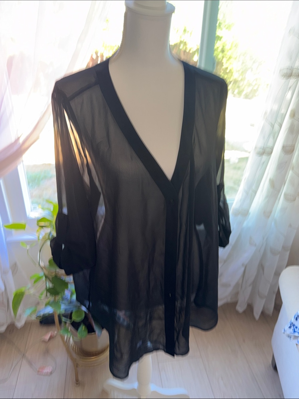 torrid Black Sheer V-Neck Button-Up Blouse